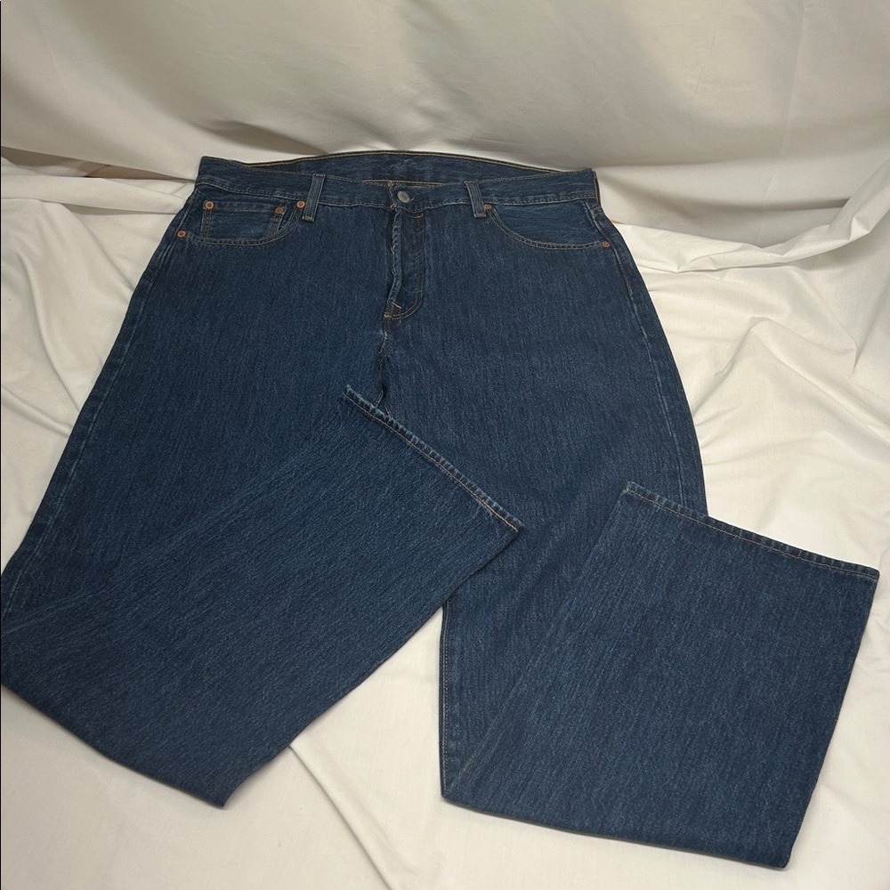 Levi's 501 Button Fly Dark Wash Denim Blue Straight Jeans Size W 36 L 34
